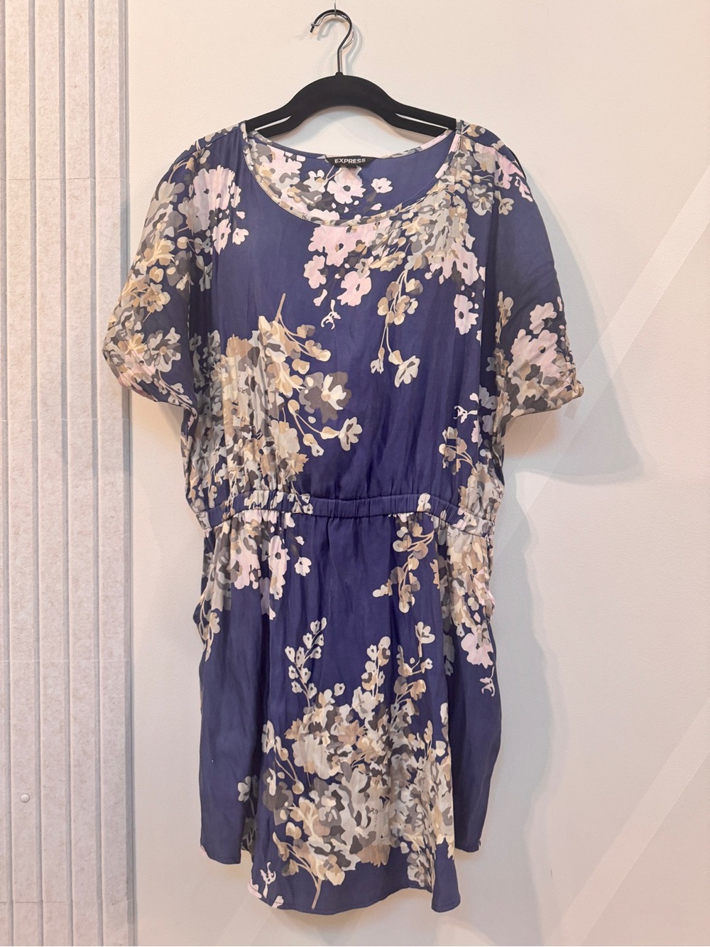 Vintage Express Blue and Pink Floral Scoop Neck Dress